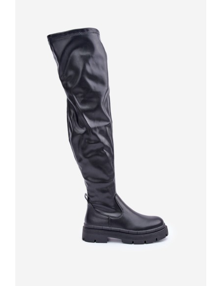 Knee High Boots With Flat Heel Black Feliri
