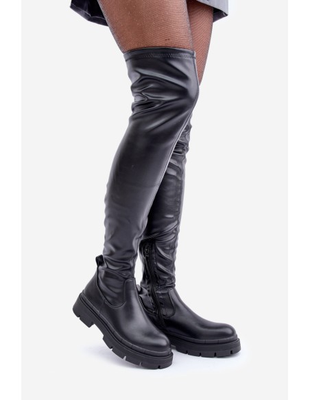 Knee High Boots With Flat Heel Black Feliri