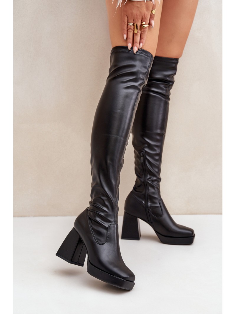 Fitted knee-high heeled boots dark brown Sanniraen