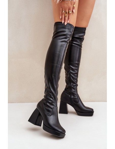 Fitted knee-high heeled boots dark brown Sanniraen
