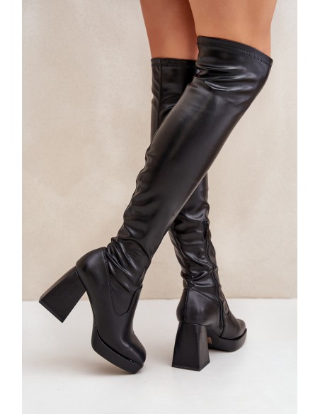 Fitted knee-high heeled boots dark brown Sanniraen