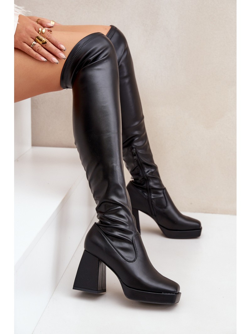 Fitted knee-high heeled boots dark brown Sanniraen