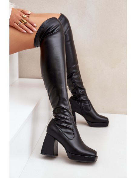 Fitted knee-high heeled boots dark brown Sanniraen
