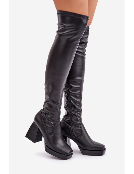 Fitted knee-high heeled boots dark brown Sanniraen