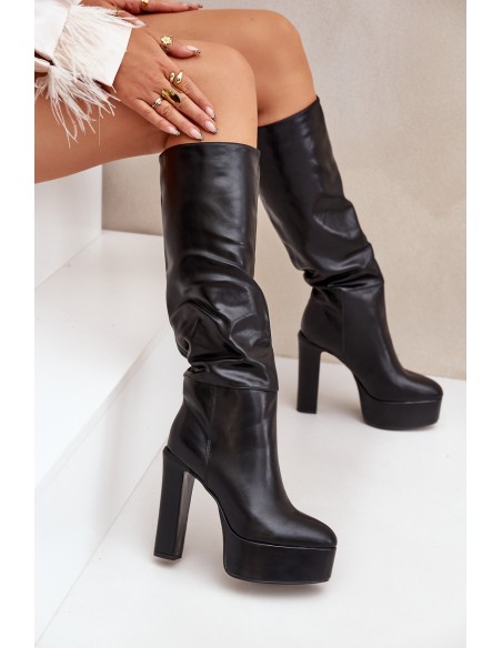 Knee High Heels And Platform Made Of Eco Leather Black Felilorn