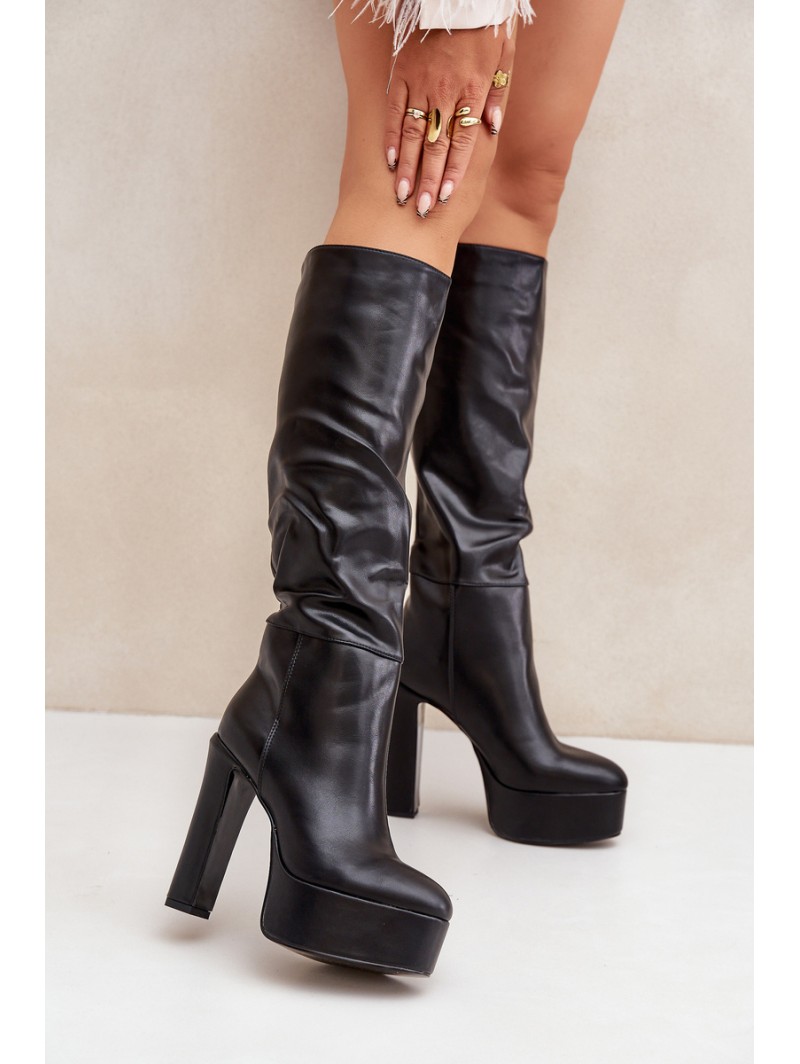 Knee High Heels And Platform Made Of Eco Leather Black Felilorn