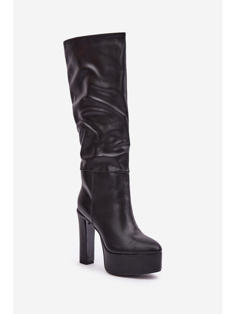Knee High Heels And Platform Made Of Eco Leather Black Felilorn
