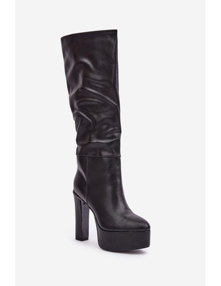 Knee High Heels And Platform Made Of Eco Leather Black Felilorn