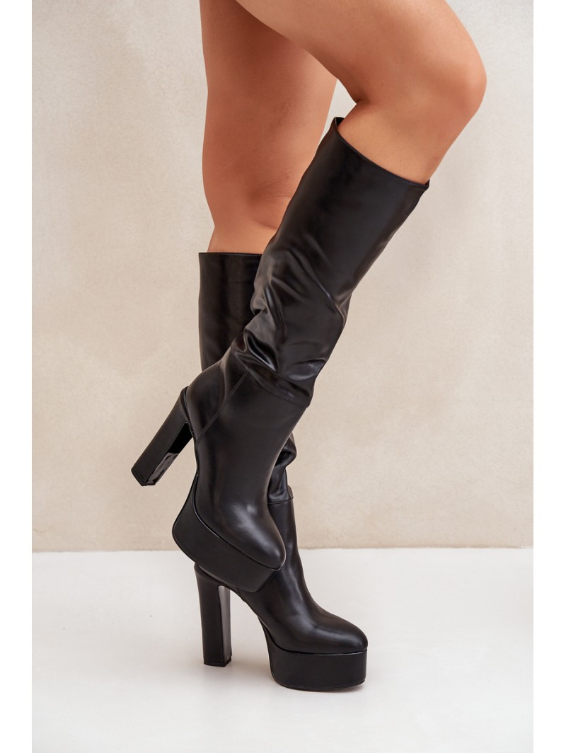 Knee High Heels And Platform Made Of Eco Leather Black Felilorn