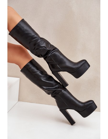 Knee High Heels And Platform Made Of Eco Leather Black Felilorn