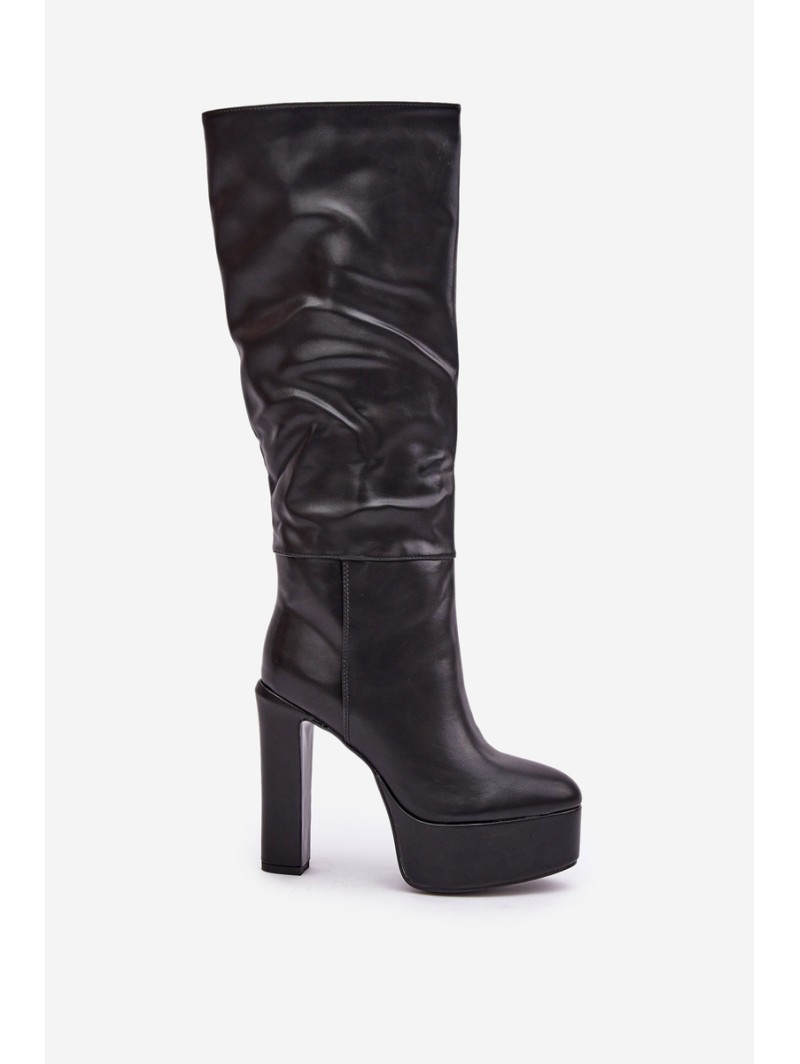 Knee High Heels And Platform Made Of Eco Leather Black Felilorn