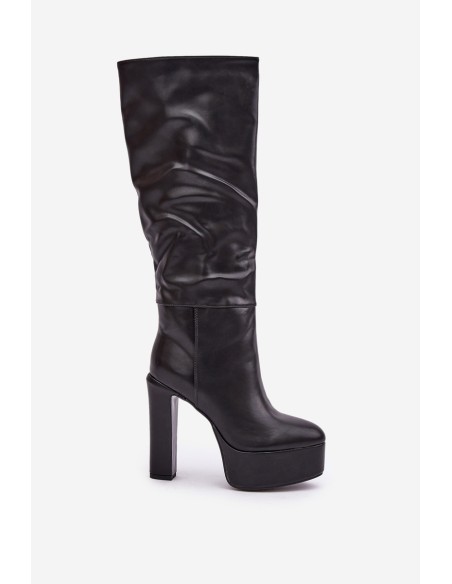 Knee High Heels And Platform Made Of Eco Leather Black Felilorn