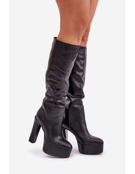 Knee High Heels And Platform Made Of Eco Leather Black Felilorn