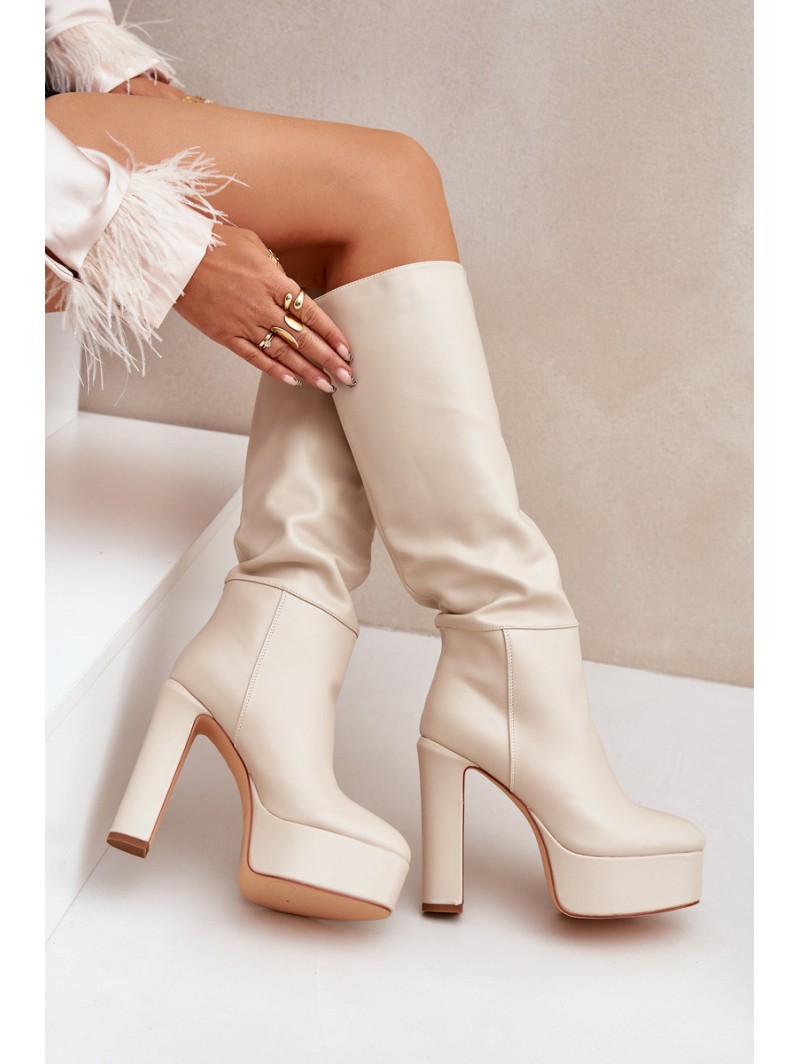 Heeled And Platform Boots Made Of Eco Leather Light Beige Felilorn