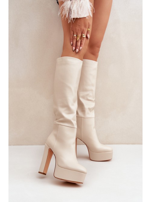 Heeled And Platform Boots Made Of Eco Leather Light Beige Felilorn 2