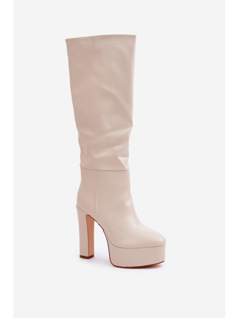Heeled And Platform Boots Made Of Eco Leather Light Beige Felilorn