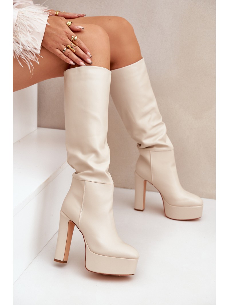 Heeled And Platform Boots Made Of Eco Leather Light Beige Felilorn