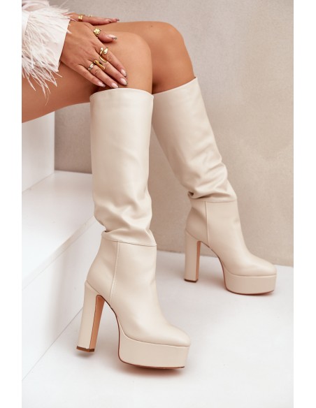 Heeled And Platform Boots Made Of Eco Leather Light Beige Felilorn