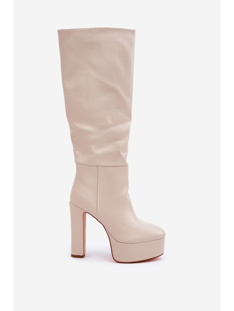 Heeled And Platform Boots Made Of Eco Leather Light Beige Felilorn