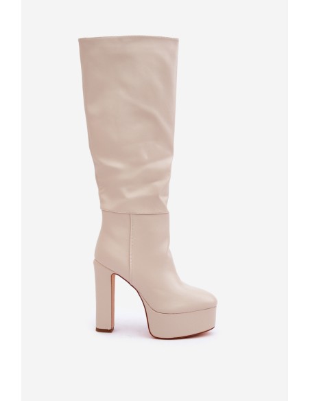 Heeled And Platform Boots Made Of Eco Leather Light Beige Felilorn