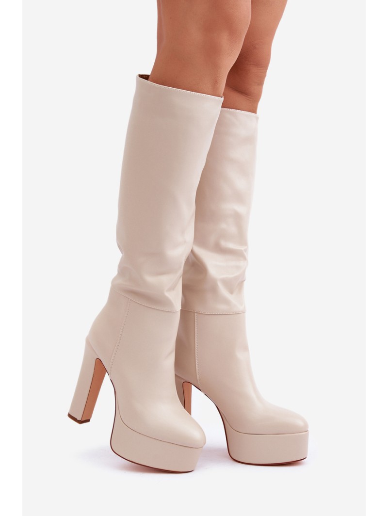 Heeled And Platform Boots Made Of Eco Leather Light Beige Felilorn