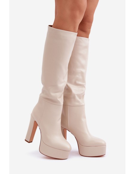 Heeled And Platform Boots Made Of Eco Leather Light Beige Felilorn