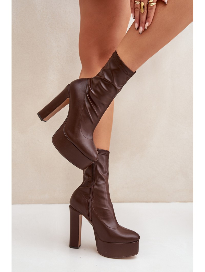 High Heel And Platform Boots Dark Brown Tennira