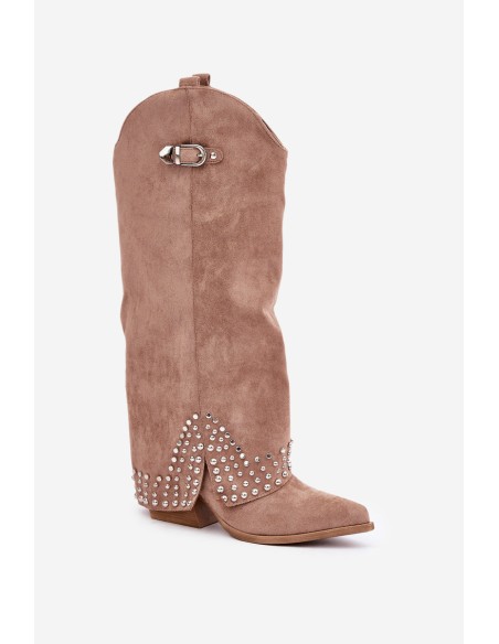 Knee-high Boots With Rolled Shaft On Heel Dark Beige Iveliri