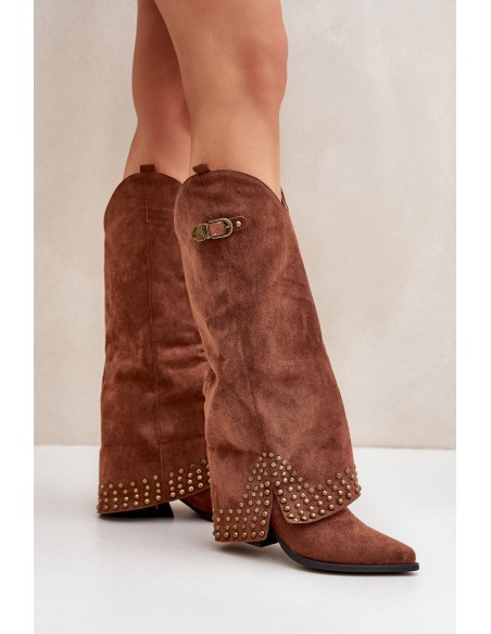 Knee Boots With Rolled Shaft On Heel Brown Iveliri