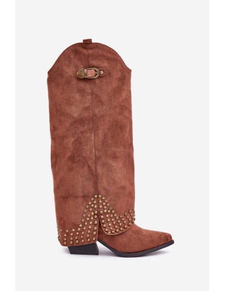 Knee Boots With Rolled Shaft On Heel Brown Iveliri