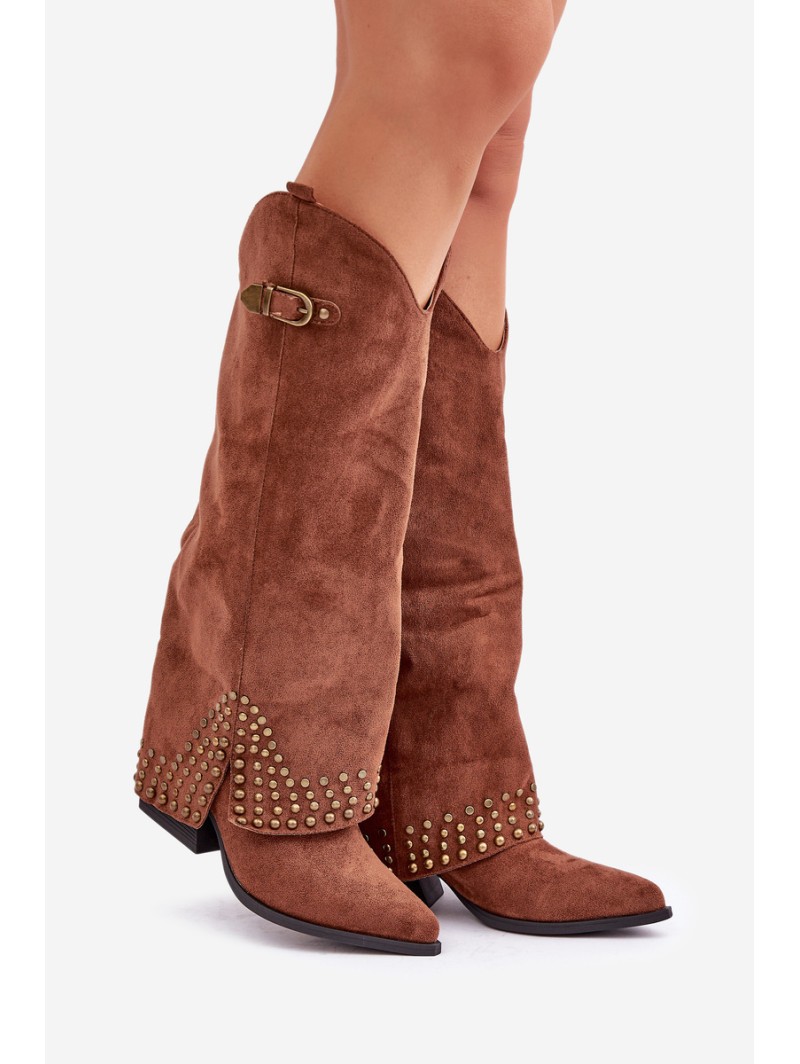 Knee Boots With Rolled Shaft On Heel Brown Iveliri