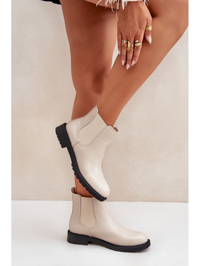 Women's ankle boots with flat heel beige Selanna