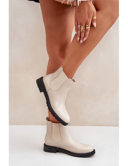 Women's ankle boots with flat heel beige Selanna