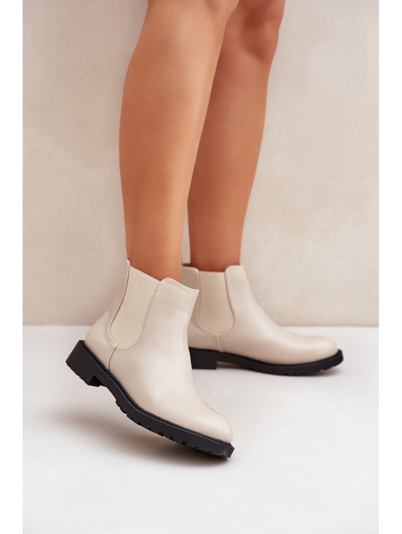 Women's ankle boots with flat heel beige Selanna