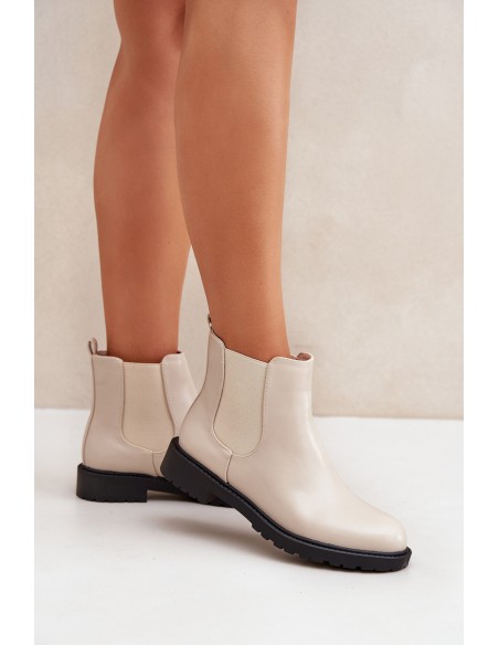 Women's ankle boots with flat heel beige Selanna