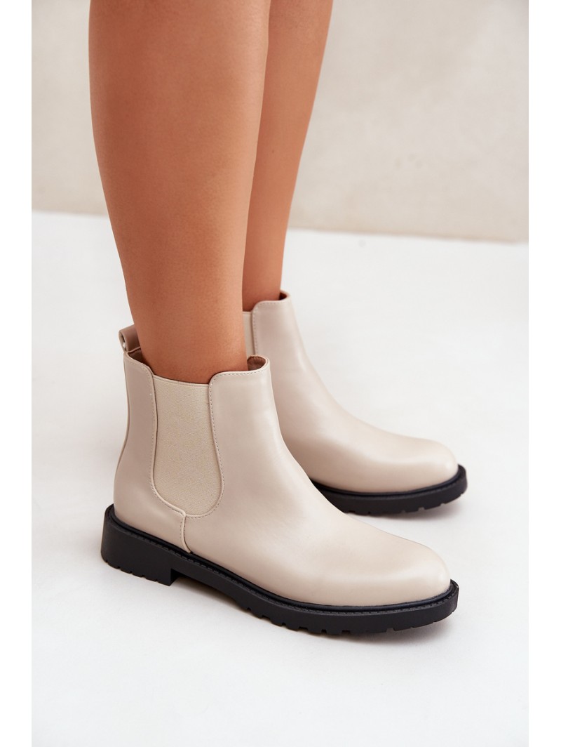 Women's ankle boots with flat heel beige Selanna
