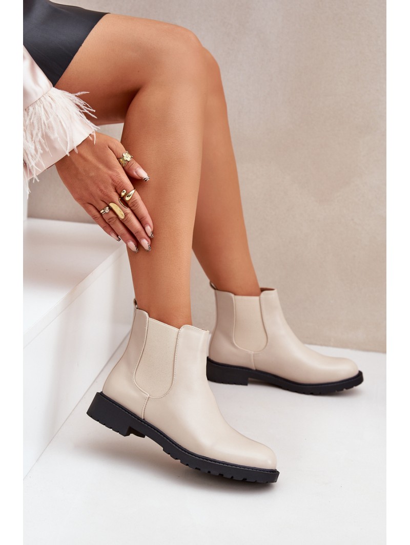 Women's ankle boots with flat heel beige Selanna