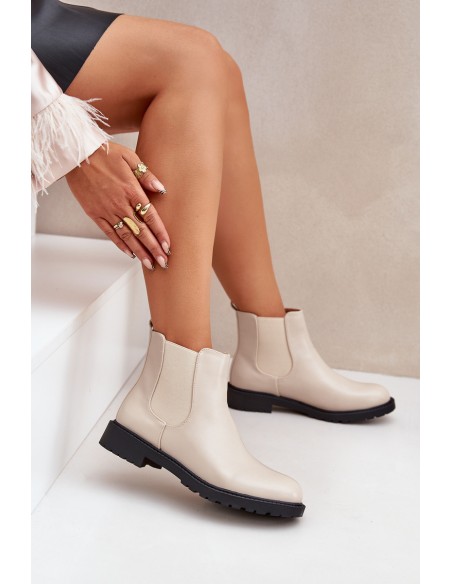 Women's ankle boots with flat heel beige Selanna