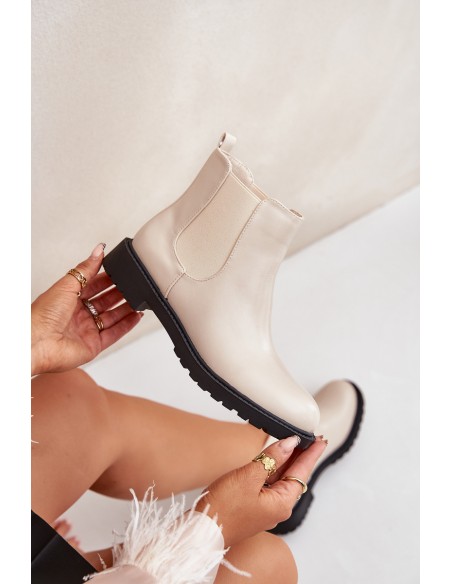 Women's ankle boots with flat heel beige Selanna