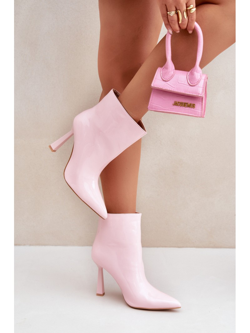 Patent Ankle Boots With Pointed Toe Light Pink Seliri