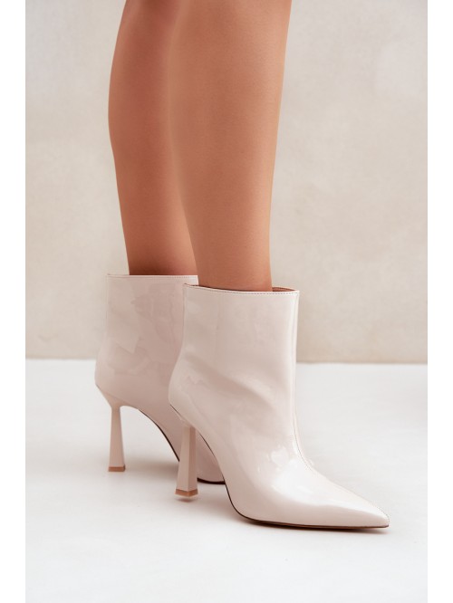 Lacquered Pointed Slip-On Ankle Boots Light Beige Seliri 2
