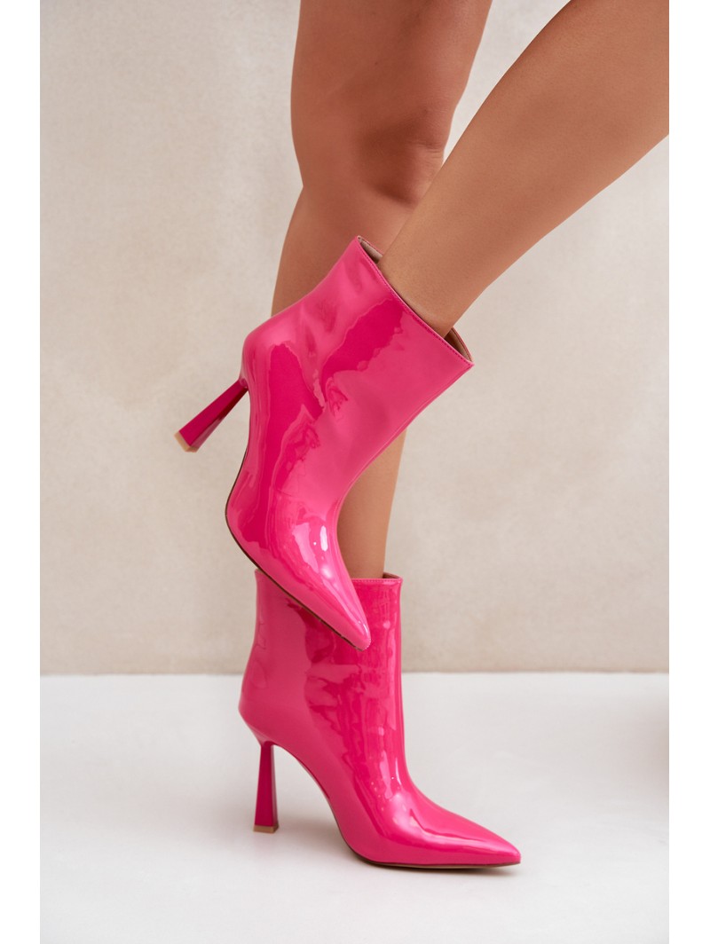 Patent Ankle Boots Pointed Slip-On Fuchsia Seliri