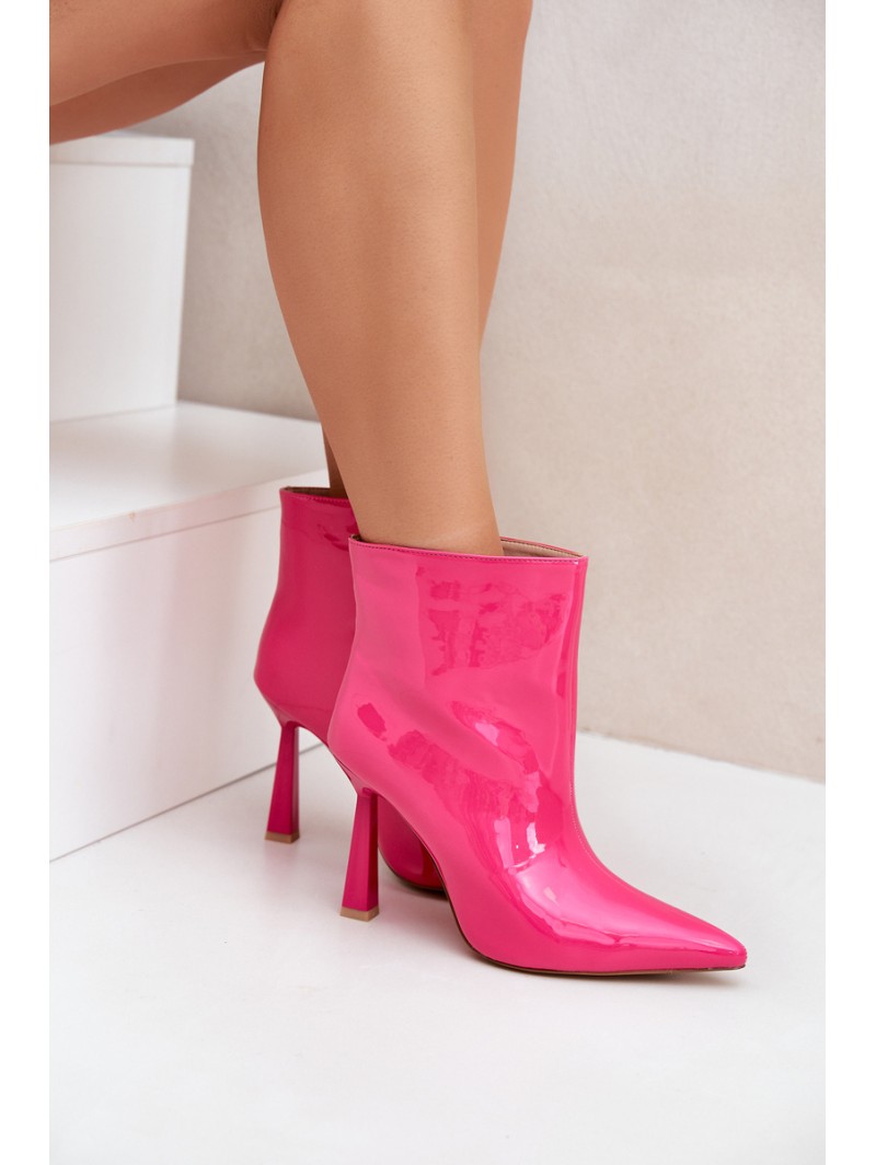 Patent Ankle Boots Pointed Slip-On Fuchsia Seliri