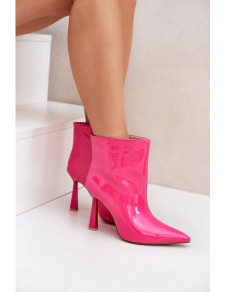 Patent Ankle Boots Pointed Slip-On Fuchsia Seliri