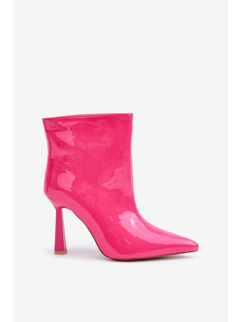 Patent Ankle Boots Pointed Slip-On Fuchsia Seliri