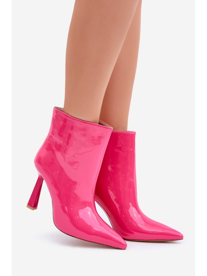 Patent Ankle Boots Pointed Slip-On Fuchsia Seliri