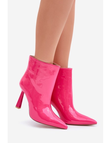 Patent Ankle Boots Pointed Slip-On Fuchsia Seliri