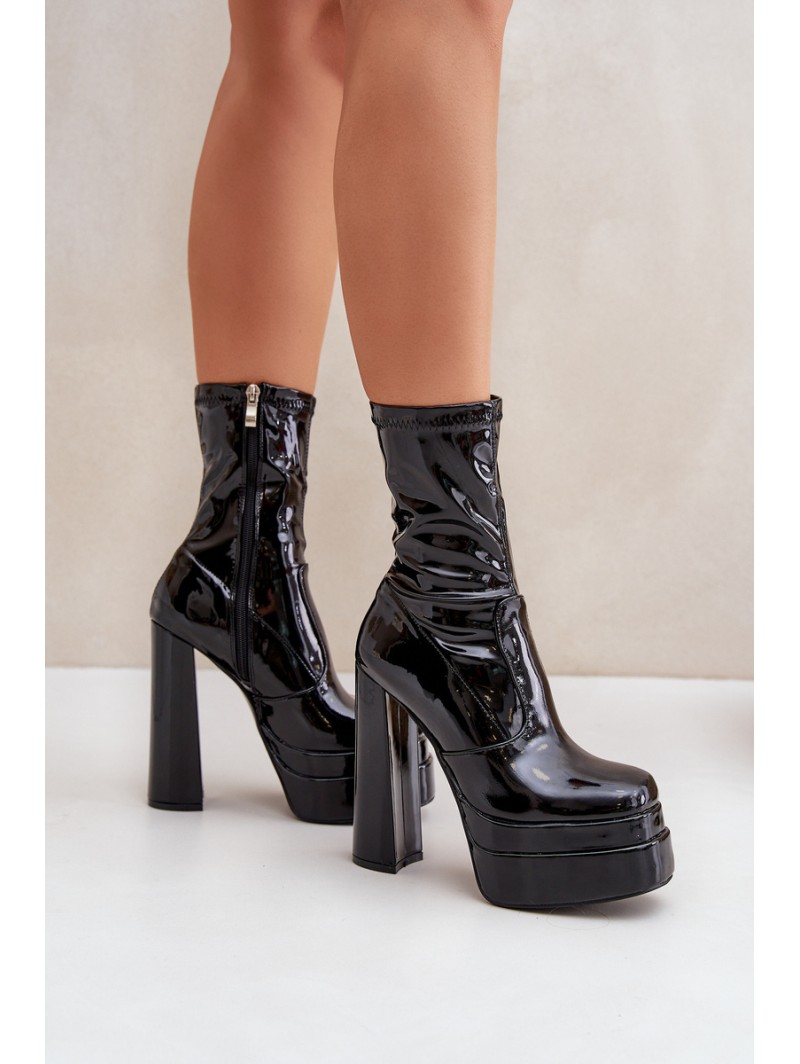 Lacquered Ankle Boots On Platform And High Heel Black Lotisha