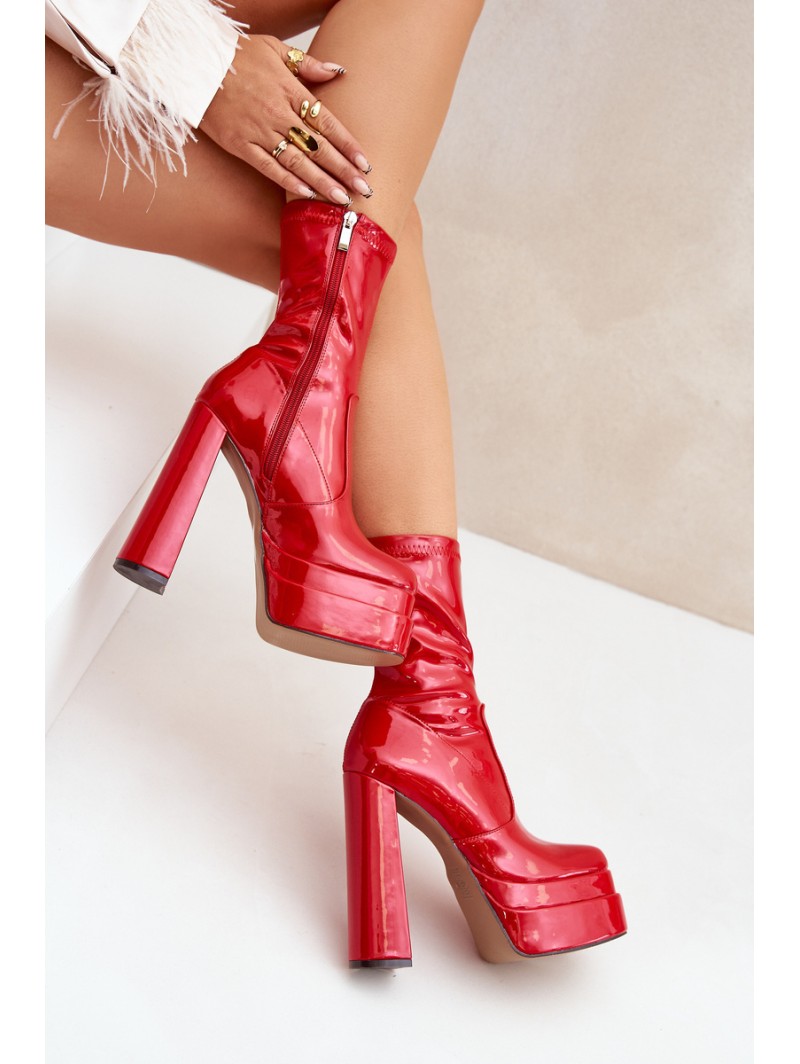 Lacquered Ankle Boots On Platform And High Heel Red Lotisha