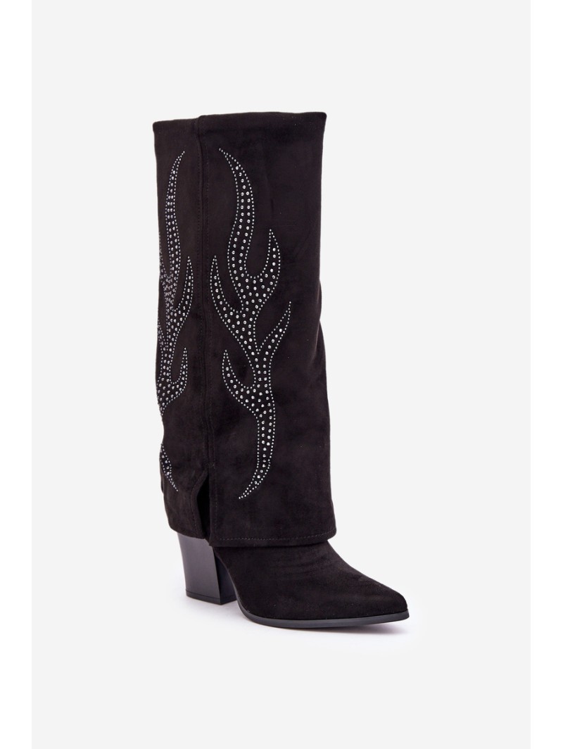 Decorated ankle boots with turned-down shaft on heel black Ivilta